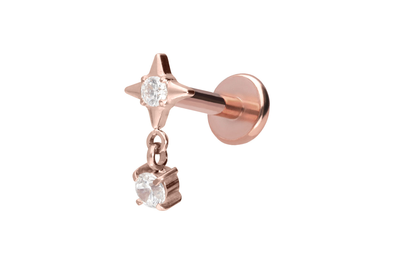 Titan Labret Piercing mit Push Fit STERN + KRISTALL